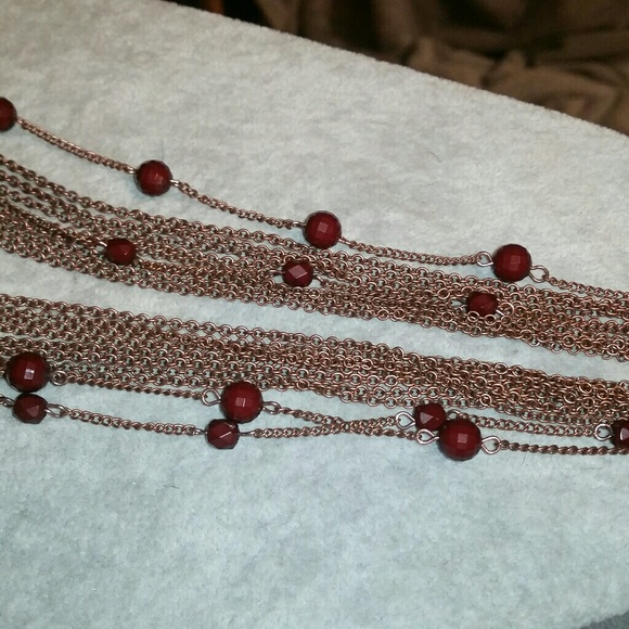 Antique Copper, Multi-Strand Burgandy Bead Necklac - Picture 3 of 4